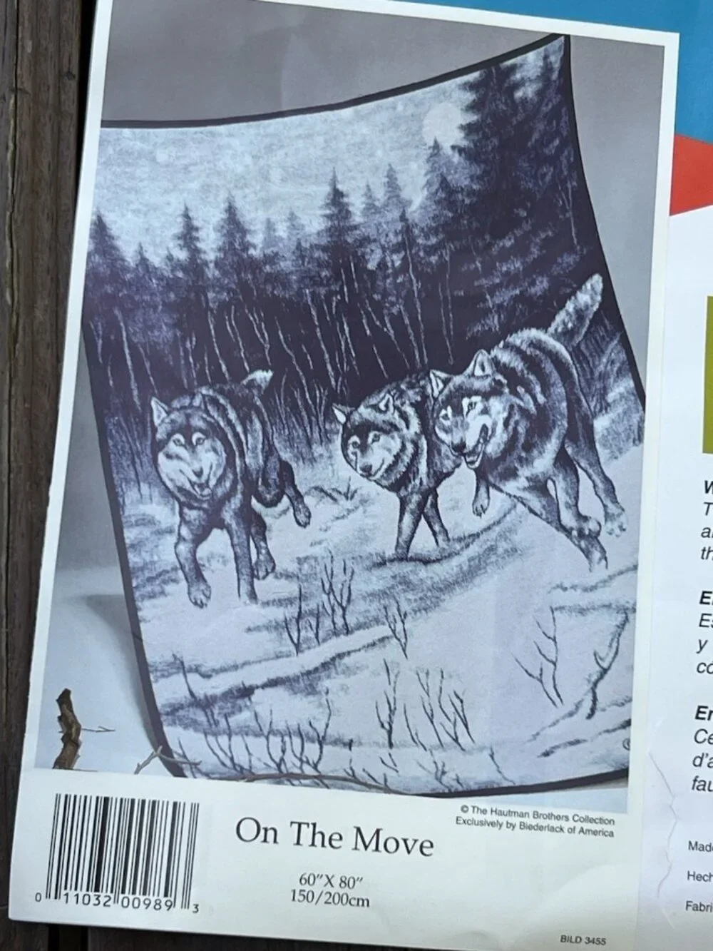 Biederlack Throw Blanket Wolves On Move USA 60x80” Wolf Pack Blue Black Cover